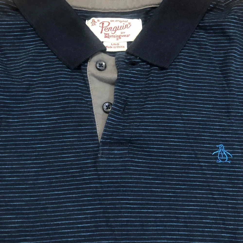 Original Penguin blue striped slim fit polo shirt, large - Picture 2 of 8